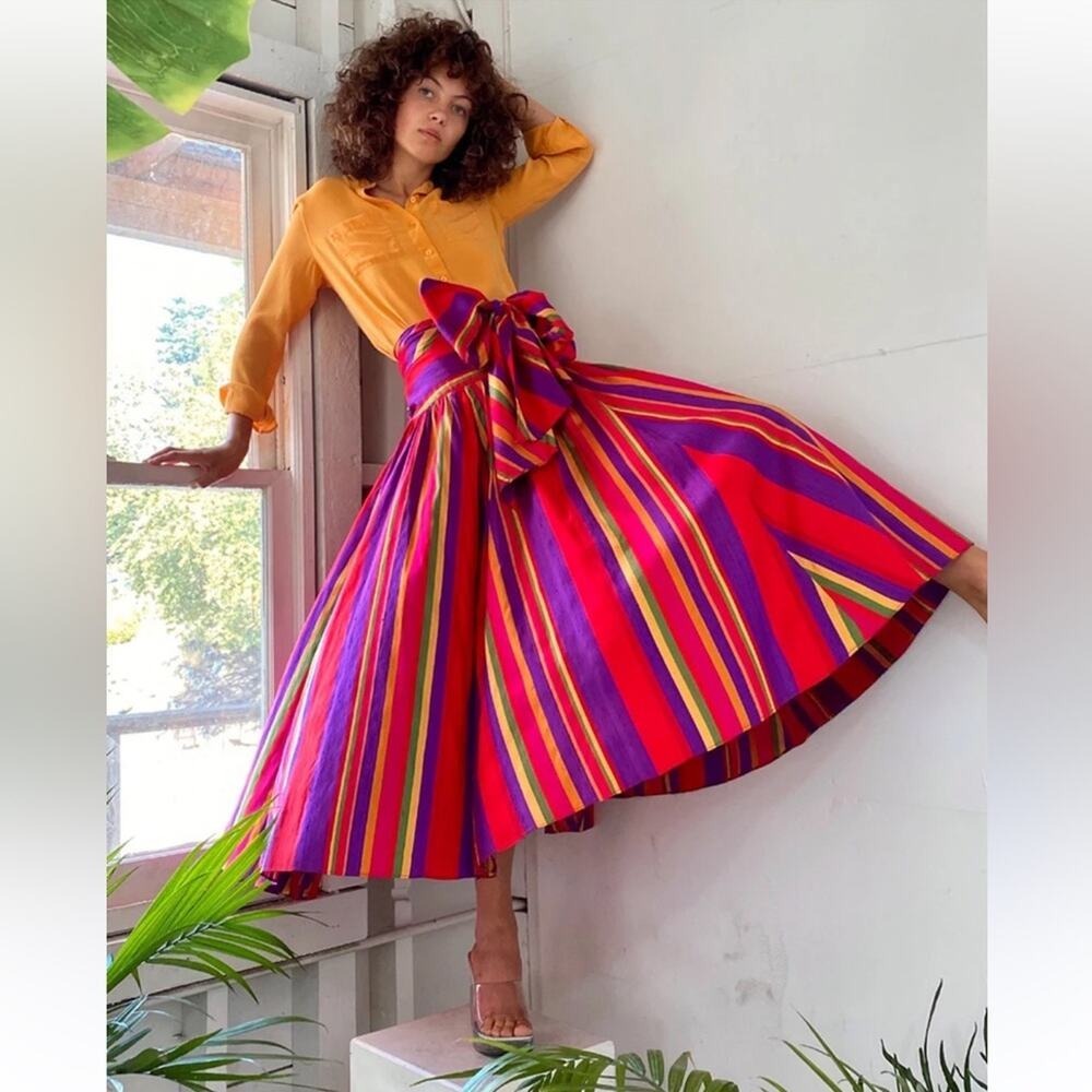 Ralph Lauren Vintage Silk Multicolor Striped Maxi Skirt 8 - Picture 13 of 13